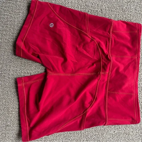 Lululemon Red Bike Shorts High Waist Moisture-Wicking - Picture 2 of 6
